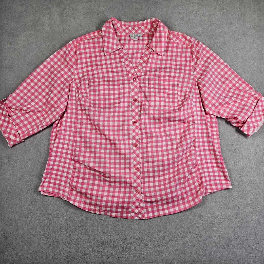 Croft & Barrow Button Down Shirt Womens Plus Size 2X Pink Checked Gingham Casual